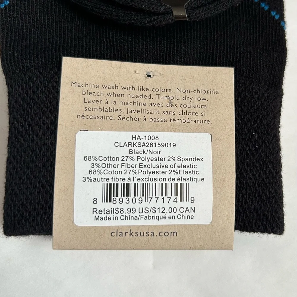 Clark Men’s Dress Socks Black Noir NWT